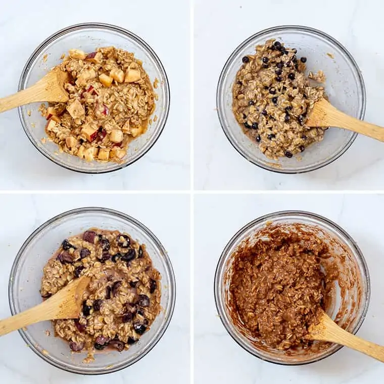 collage of overhead 4 flavors for baked oatmeal cups