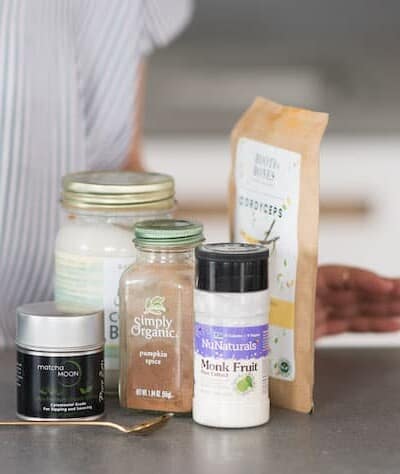 ingredients for a monk fruit drink on a counter in a kitchen