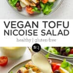 Vegan Nicoise Salad with Tofu text overlay