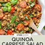 quinoa caprese salad text overlay pin