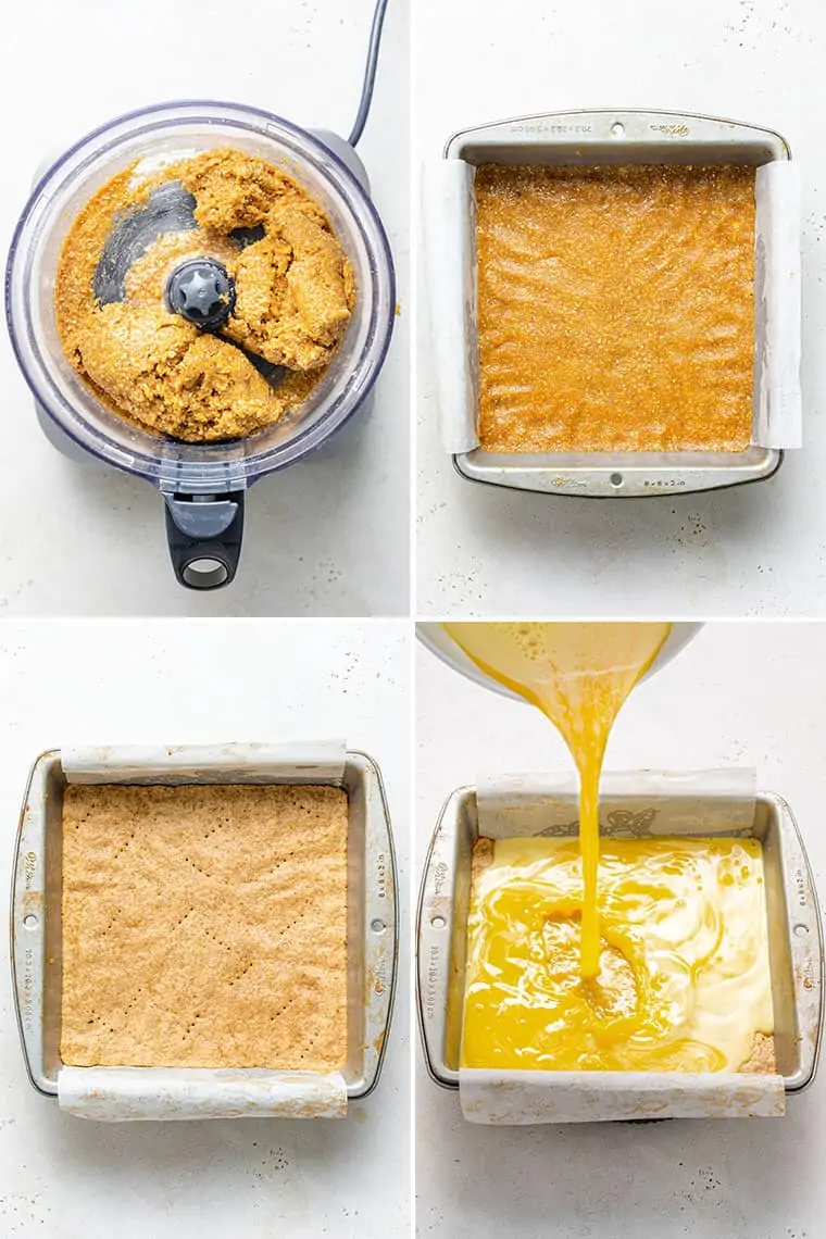 collage of the steps to make healthy gluten-free lemon bars