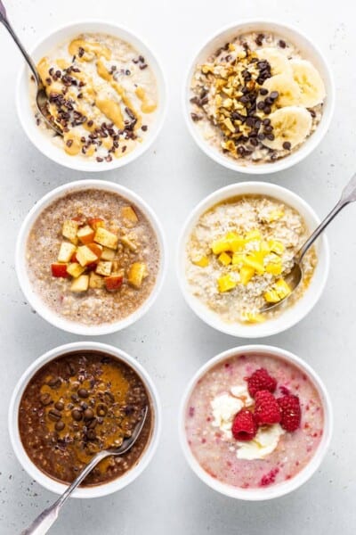 six bowls of overnight steel cut oats