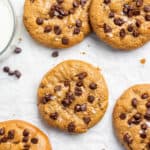 baked almond butter cookies with chocolate chips and flaky salt on top