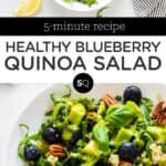 blueberry quinoa power salad text overlay collage