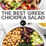 greek chickpea salad text overlay collage