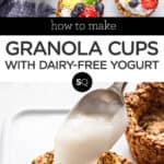 granola cups with fruit and yogurt text overlay