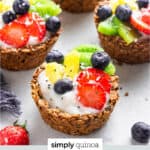 granola cups with fruit and yogurt text overlay
