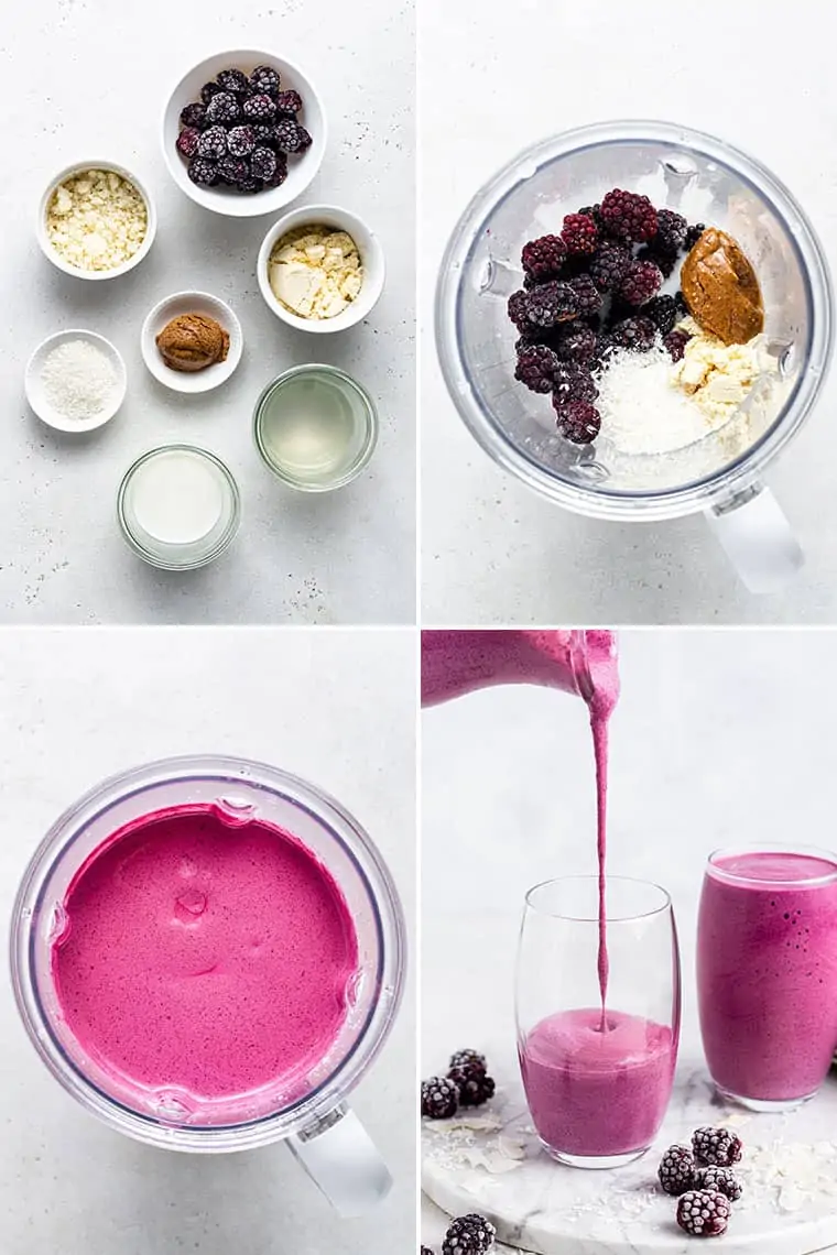 collage of how to make a blackberry smoothie