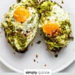 pesto eggs with avocado toast text overlay