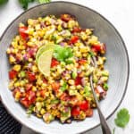 bowl of grilled corn and avocado salsa
