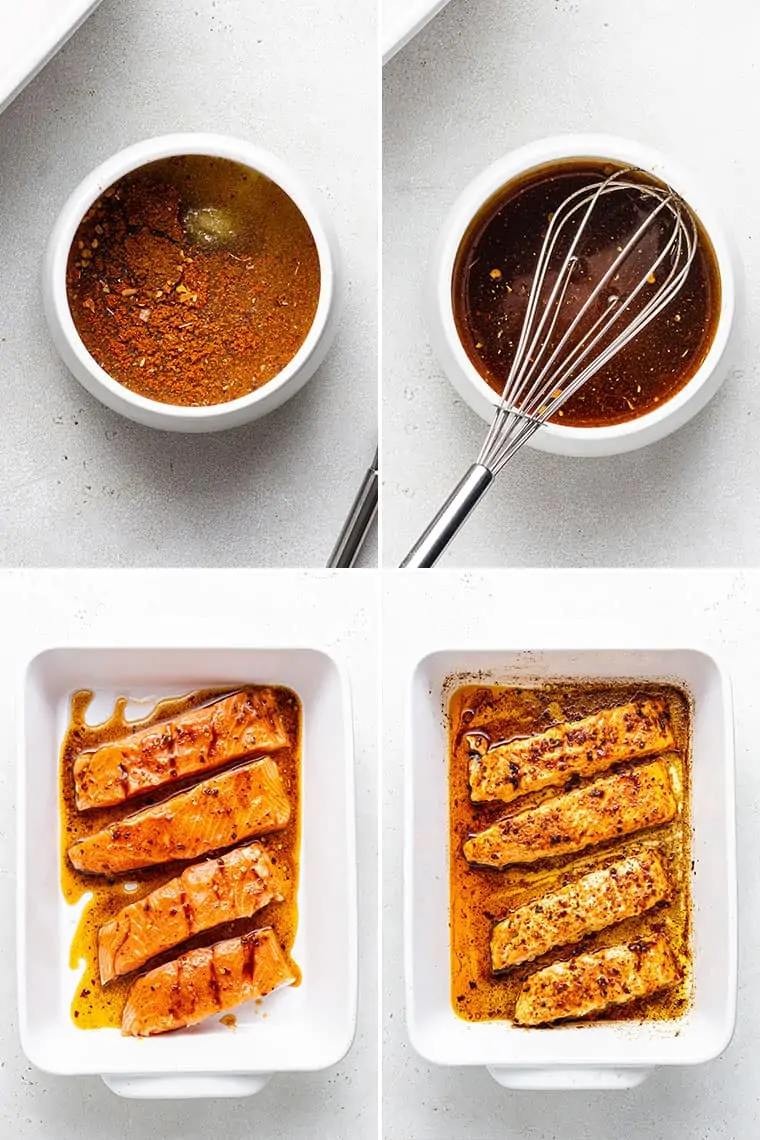collage of the marinade and sauce for baked salmon tacos