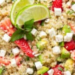 quinoa, strawberry and avocado salad with lime and herbs