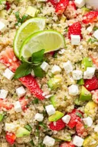 quinoa, strawberry and avocado salad with lime and herbs