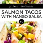 Salmon Tacos with Mango Salsa text overlay
