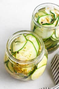 two jars of thinly sliced pickled cucumbers