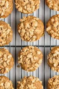 close up on baked apple crumb muffins