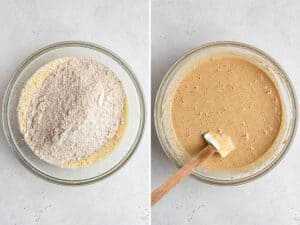 collage of bowls with apple muffin batter