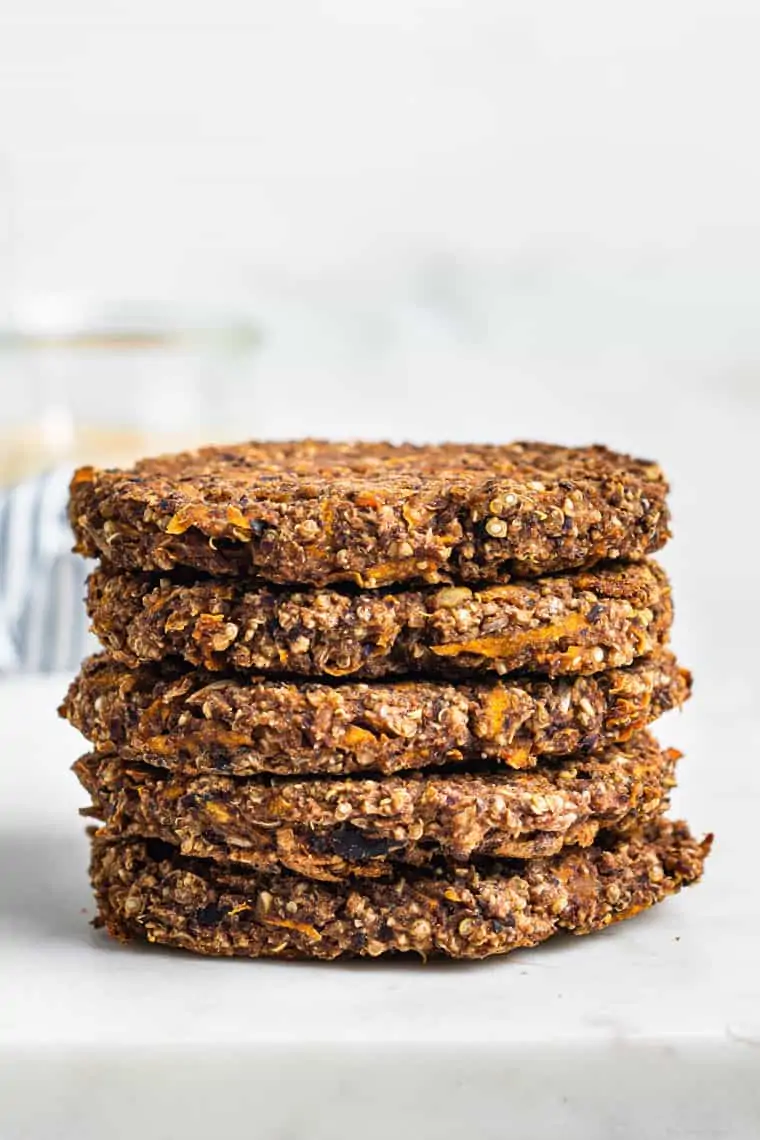 stack of cooked black bean sweet potato burgers