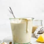 glass jar of creamy vegan salad dressing