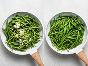 collage of sauteed green beans with garlic and tamari