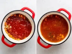 cooking tomato soup in a pot on the stove