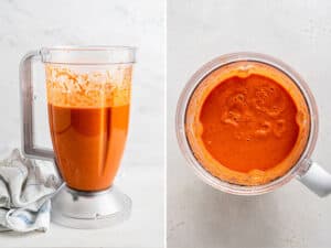 blending tomato soup in a blender