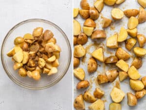 collage of seasoning curry potatoes