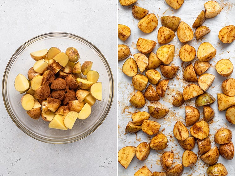 collage of seasoning paprika potatoes