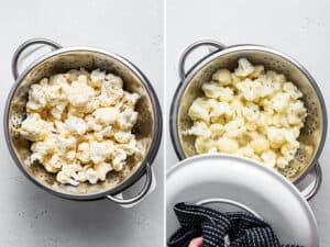 steaming cauliflower in a pot