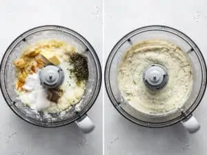 making vegan mashed cauliflower in a food processor