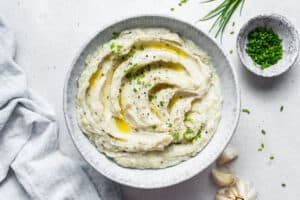 bowl of vegan mashed cauliflower with butter