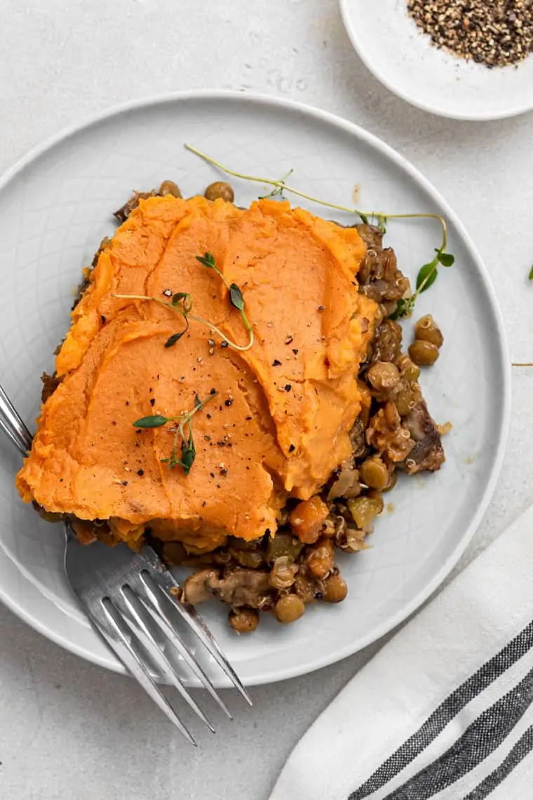 slice of sweet potato shepherd's pie with thyme