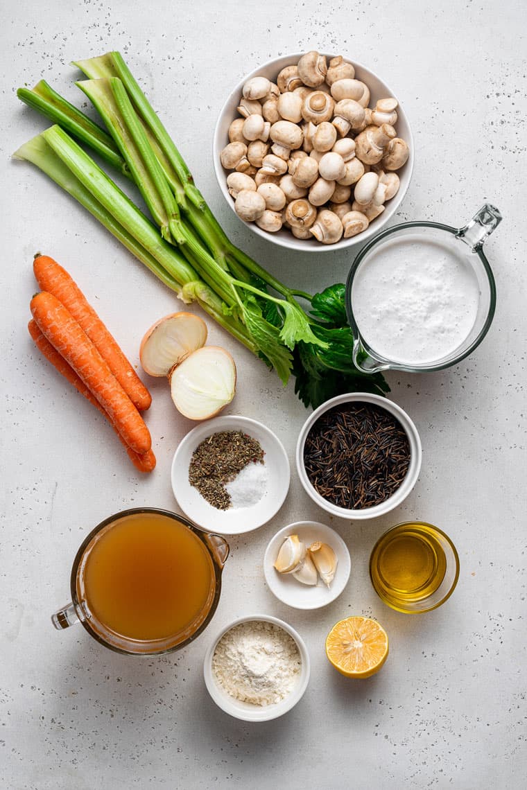 ingredients for creamy mushroom soup with carrots