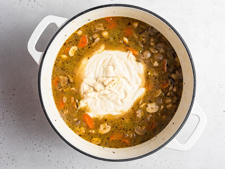 pot with cooked flour added for creamy soup