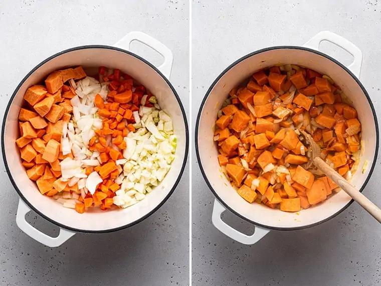 vegetables in a pot for soup