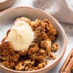 dish of pumpkin crisp with ice cream