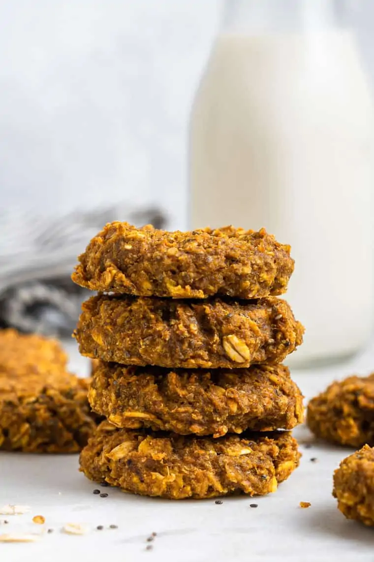stack of pumpkin cookies with oats