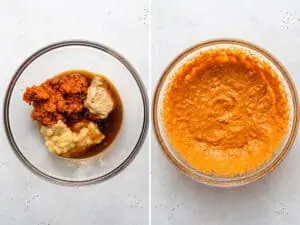 collage of mixing pumpkin and nut butter for cookies