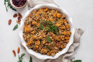 plate of quinoa stuffing with butternut squash