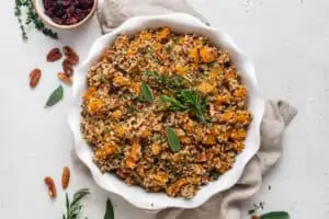 plate of quinoa stuffing with butternut squash