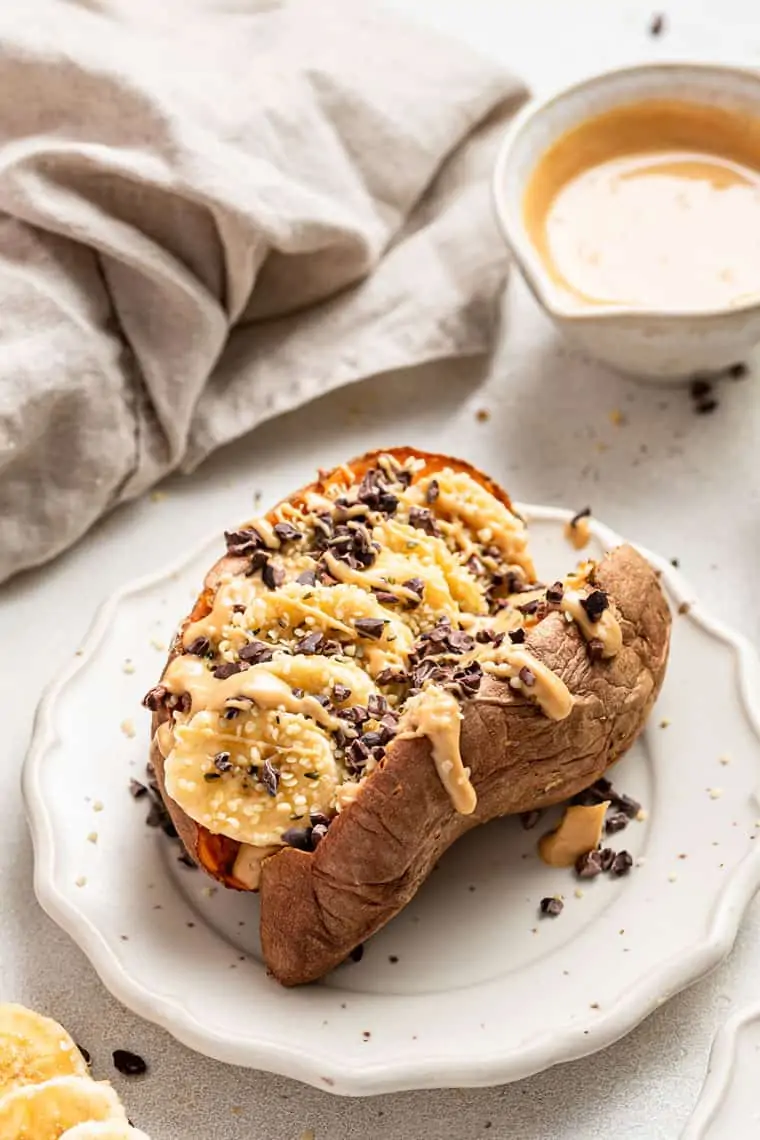 sweet potato stuffed with peanut butter and banana