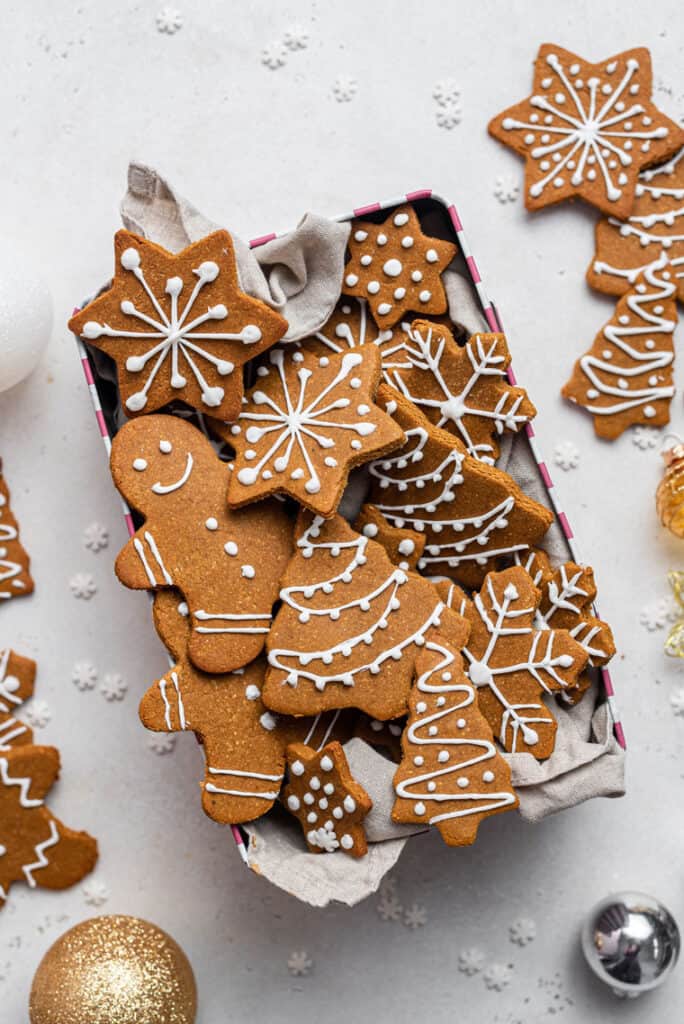 box of vegan gingerbread cookies for gifting