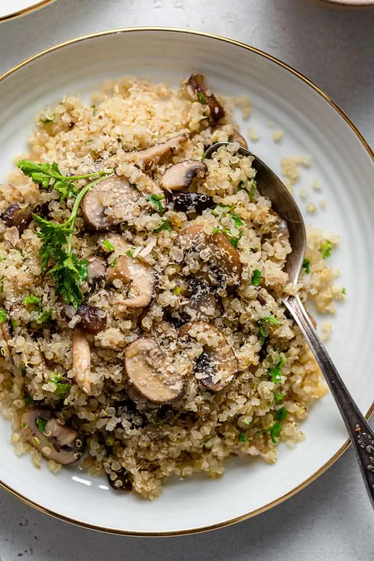 plate of mushroom herb quinoa