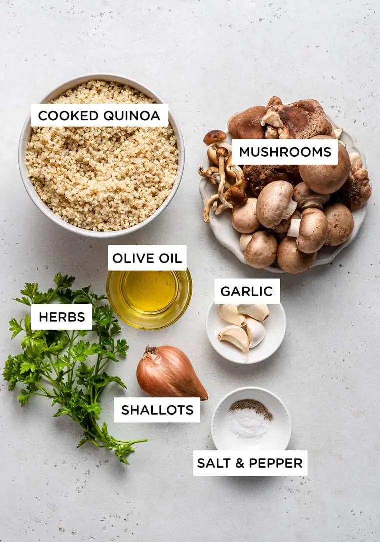 ingredients for quinoa with mushrooms and garlic