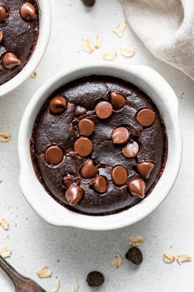 ramekin of dark chocolate baked oatmeal