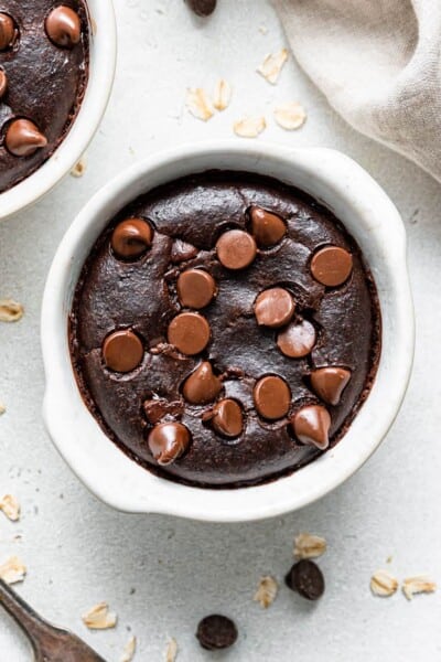 ramekin of dark chocolate baked oatmeal