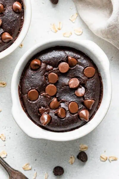 ramekin of dark chocolate baked oatmeal