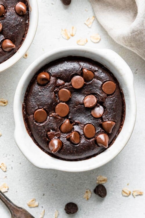 ramekin of dark chocolate baked oatmeal