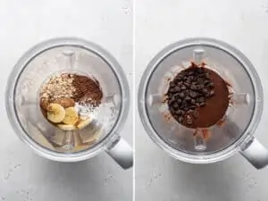 blending oats, banana and chocolate