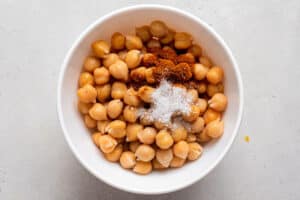 bowl of chickpeas and seasoning